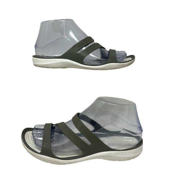 Crocs Sandals Womens 6 Swiftwater Slides Gray Open Toe Breathable Casual‎ - Picture 1 of 6